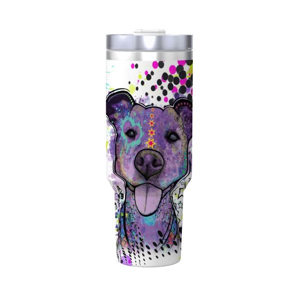 Tumbler mit Hundemotiv Mäusi - Edelstahl, Becher, 1L, mit Strohhalm, bunt, Motive in Digitaler Popart, AmStaff, Staffordshire, SOKA, Listenhund
